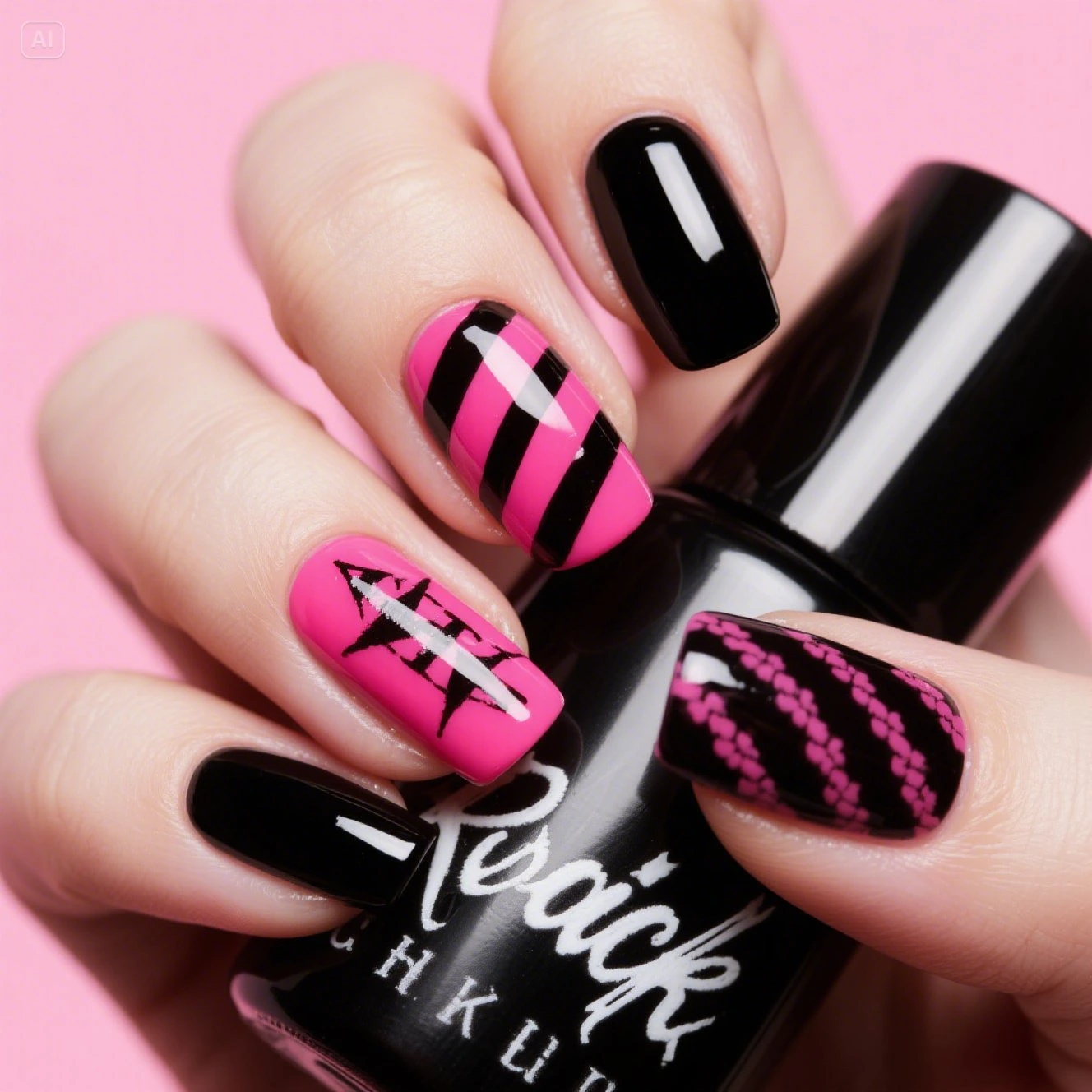Black & Pink Nails For That Rocker Chic Vibe