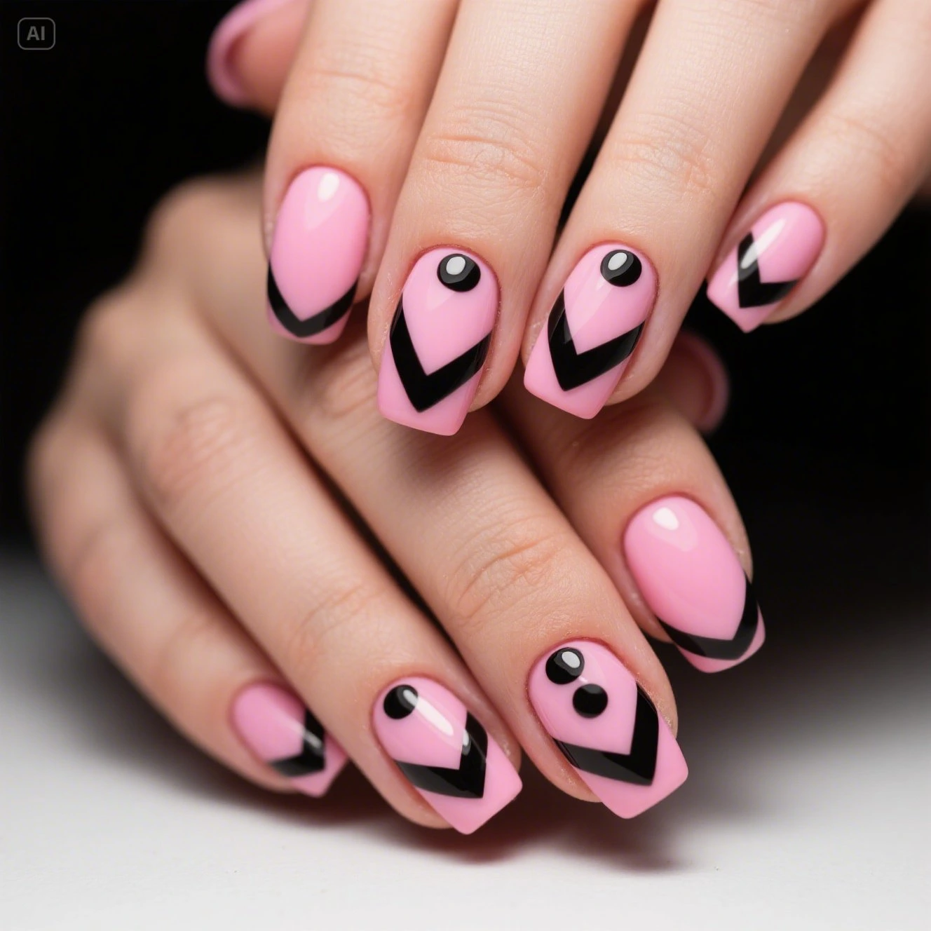 Black Stud Accents on Pink Nails