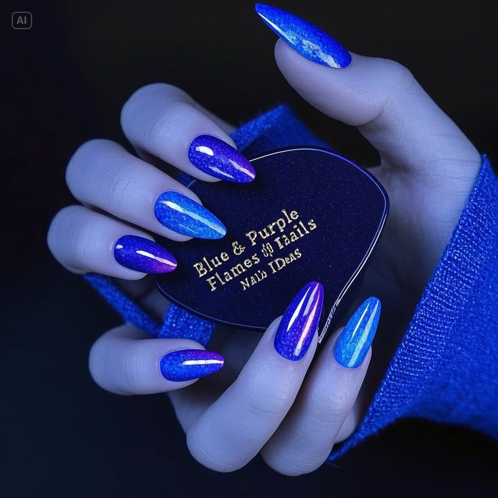 Blue & Purple Flames Nails
