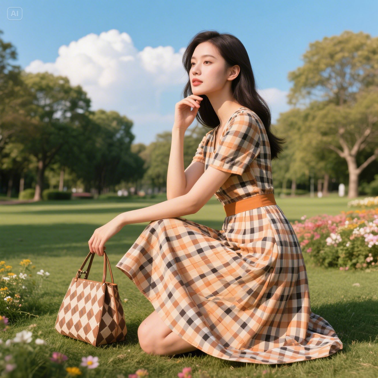 Checkered A-Line Dress