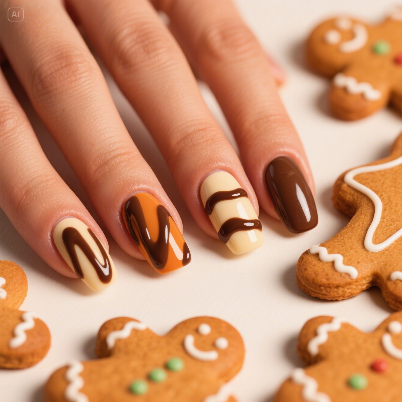 Chocolate Drizzle Gingerbread Nails