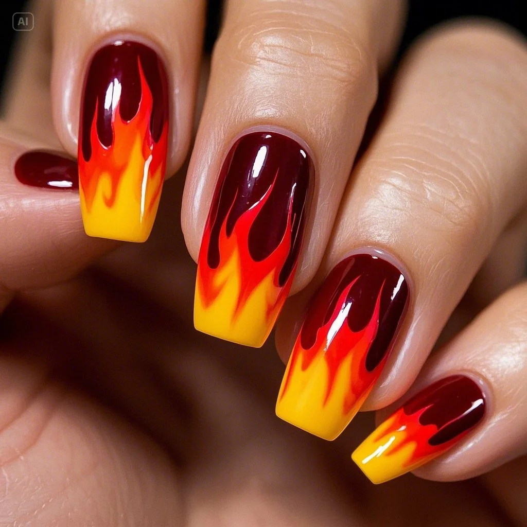 Classic Red & Orange Flames Nails