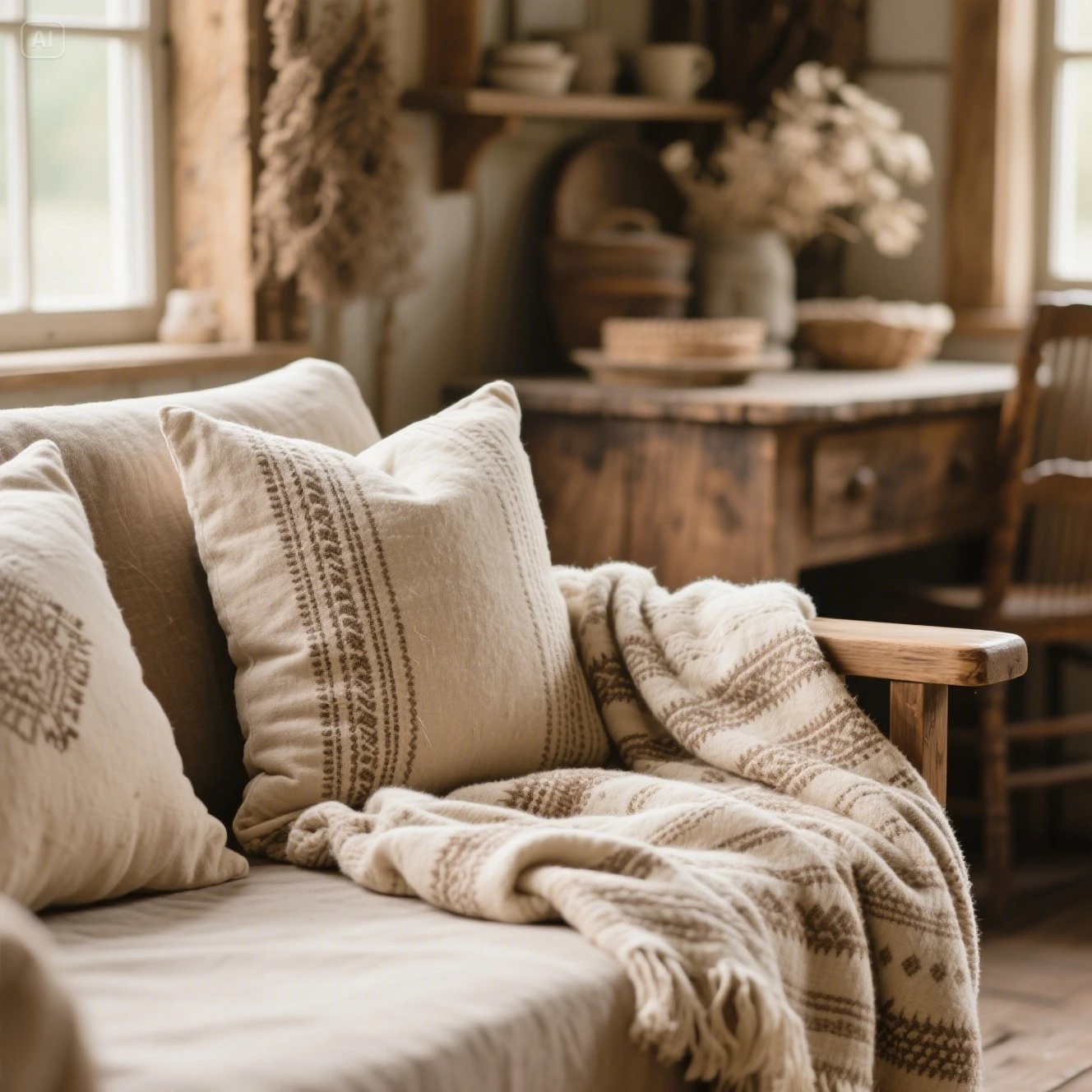 Cozy Textiles Like Throw Blankets and Pillows Farmhouse Decor Ideas