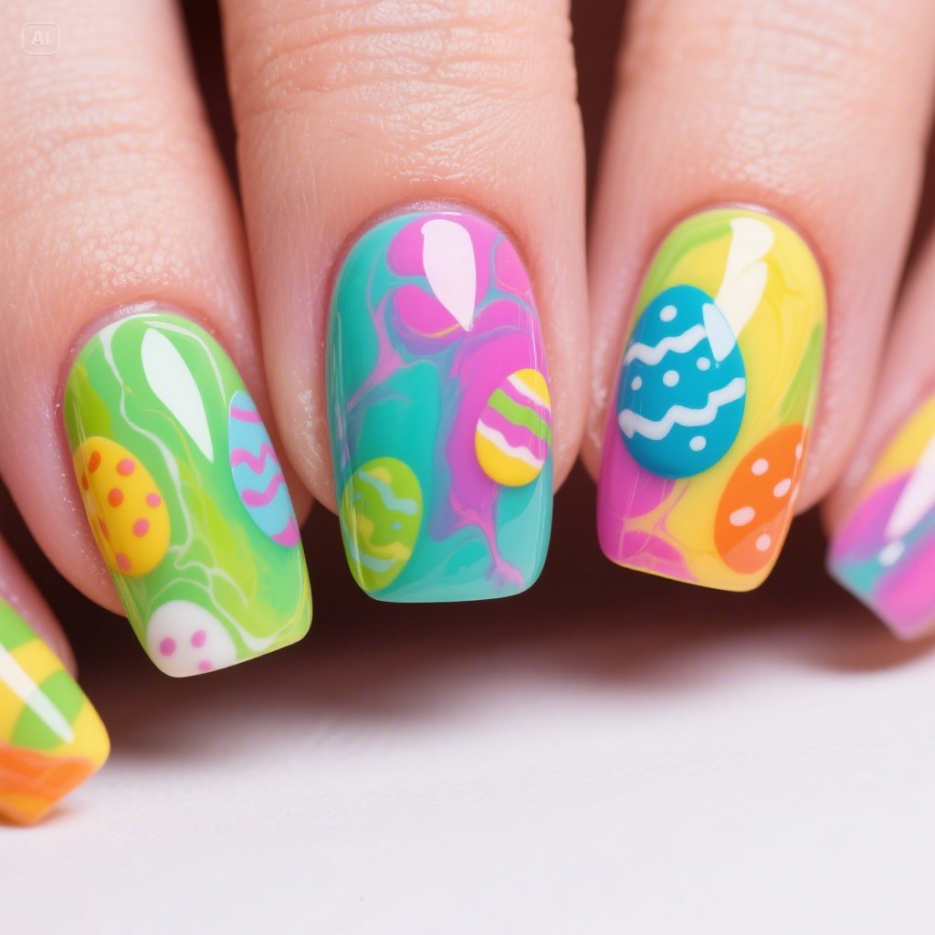 Easter Egg Marble Nail
