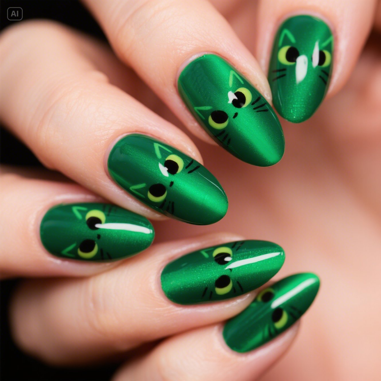 Emerald Green Cat Eye Nails