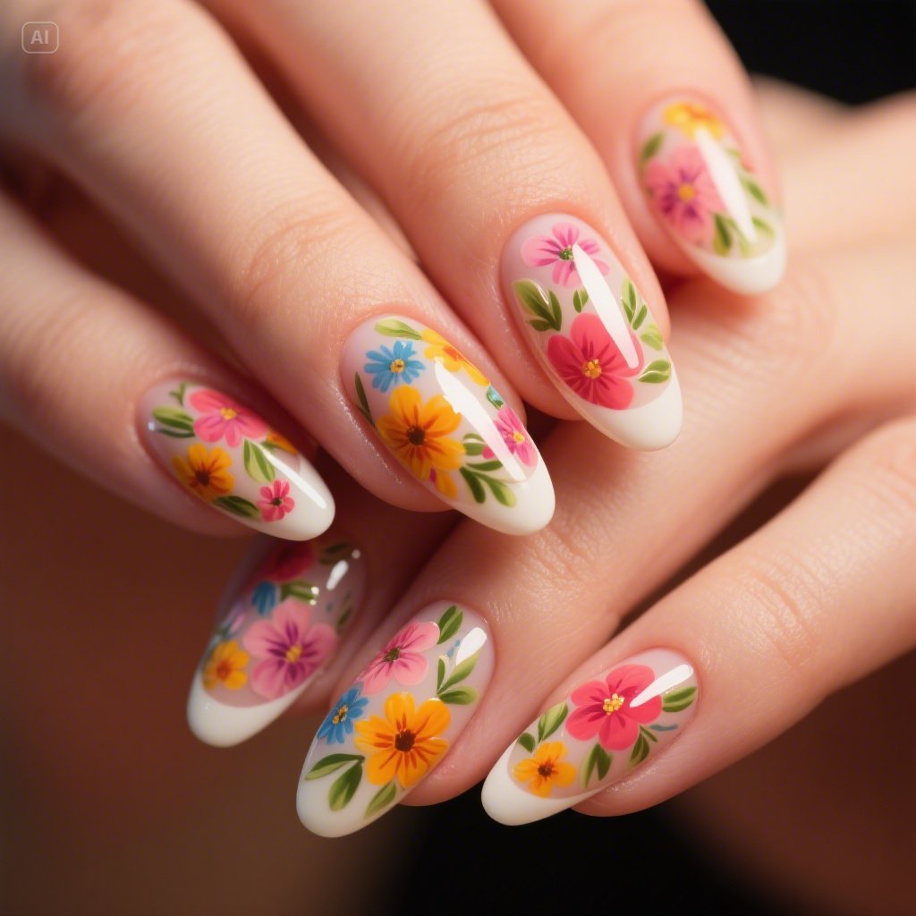 Floral French Tips Nail
