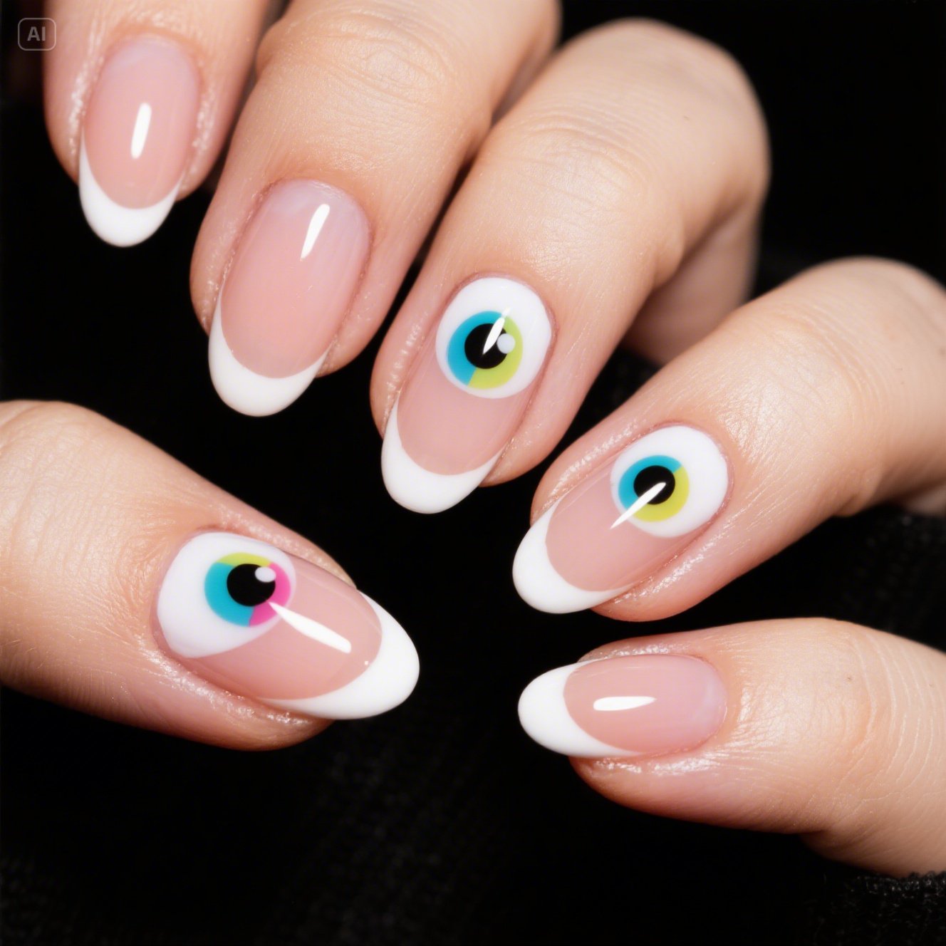 French Tip Cat Eye Nails