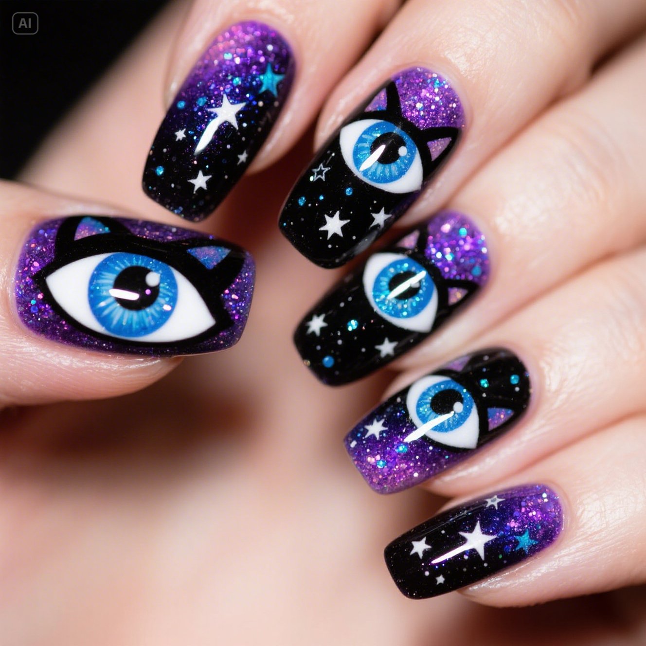 Galaxy Cat Eye Nails