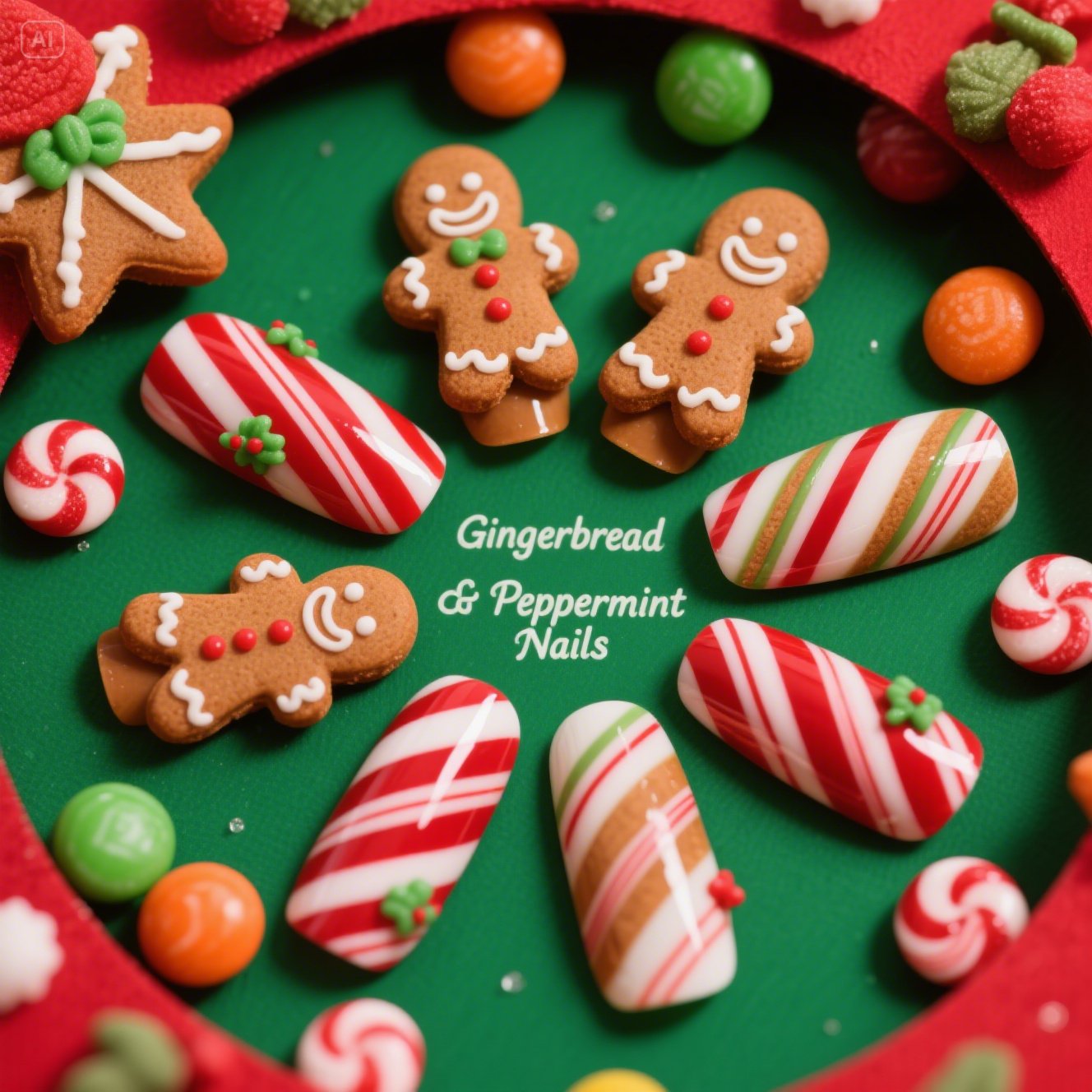 Gingerbread & Peppermint Nails