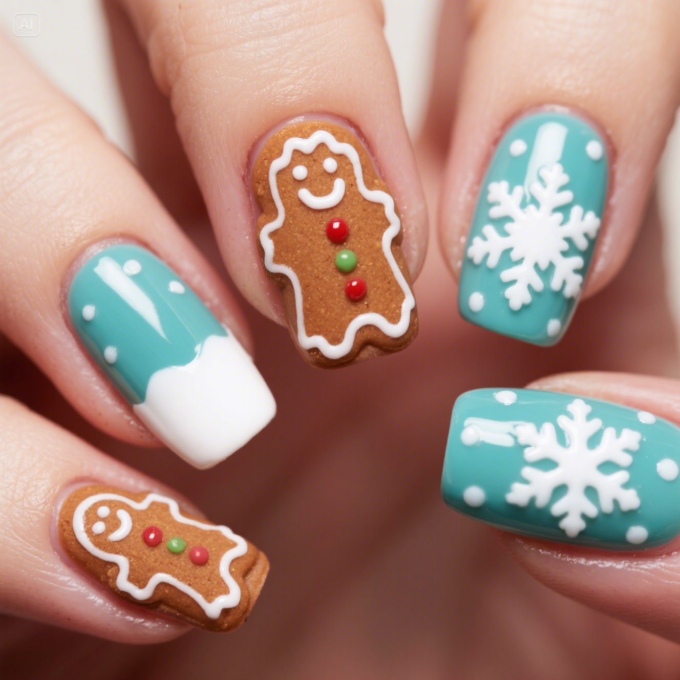 Gingerbread & Snowflake Nails