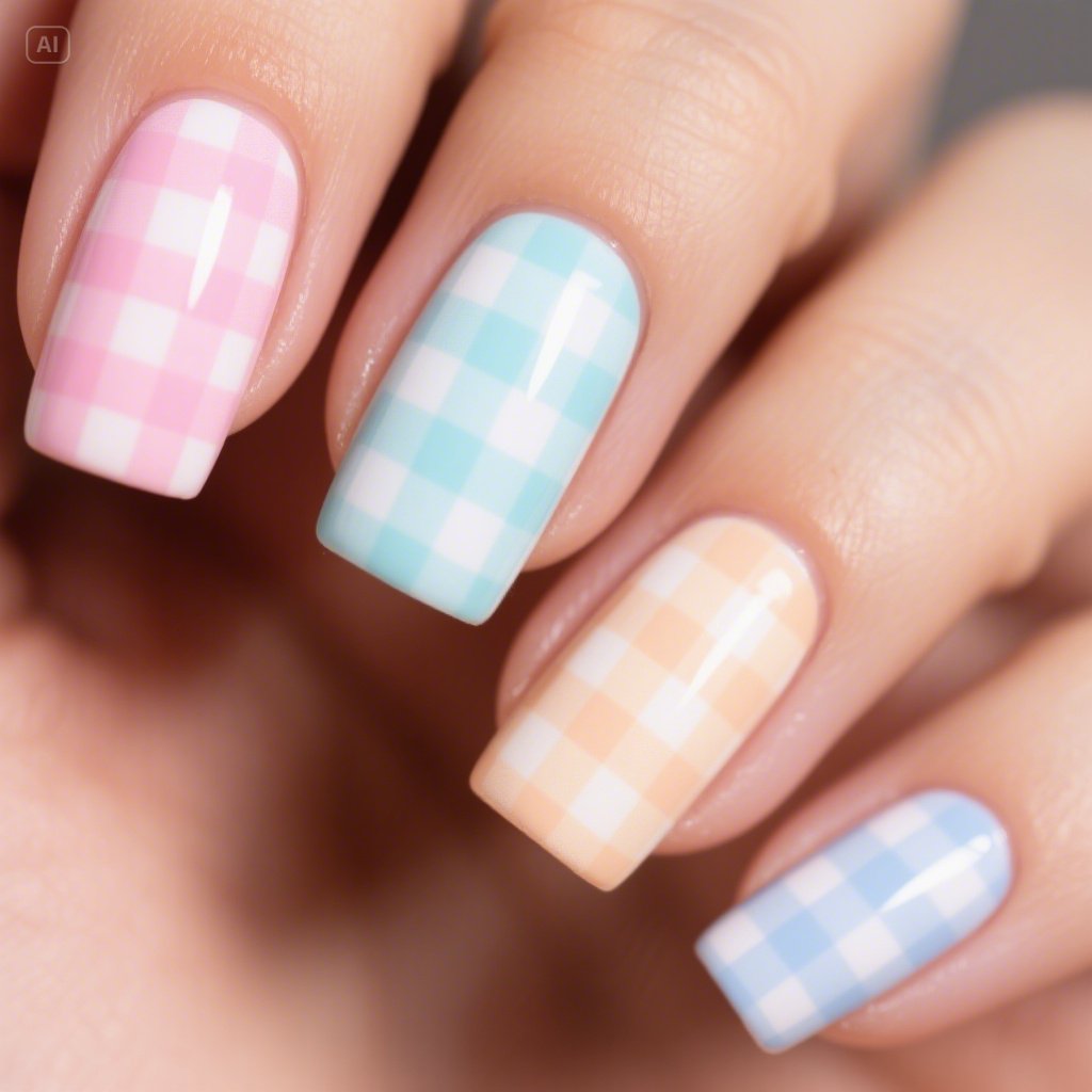 Gingham Pastels Nail