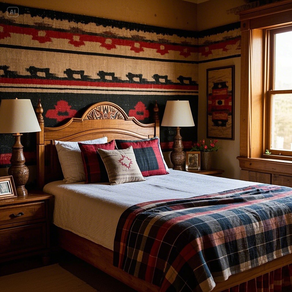 Go for Plaid or Navajo Patterns Western Bedroom Ideas