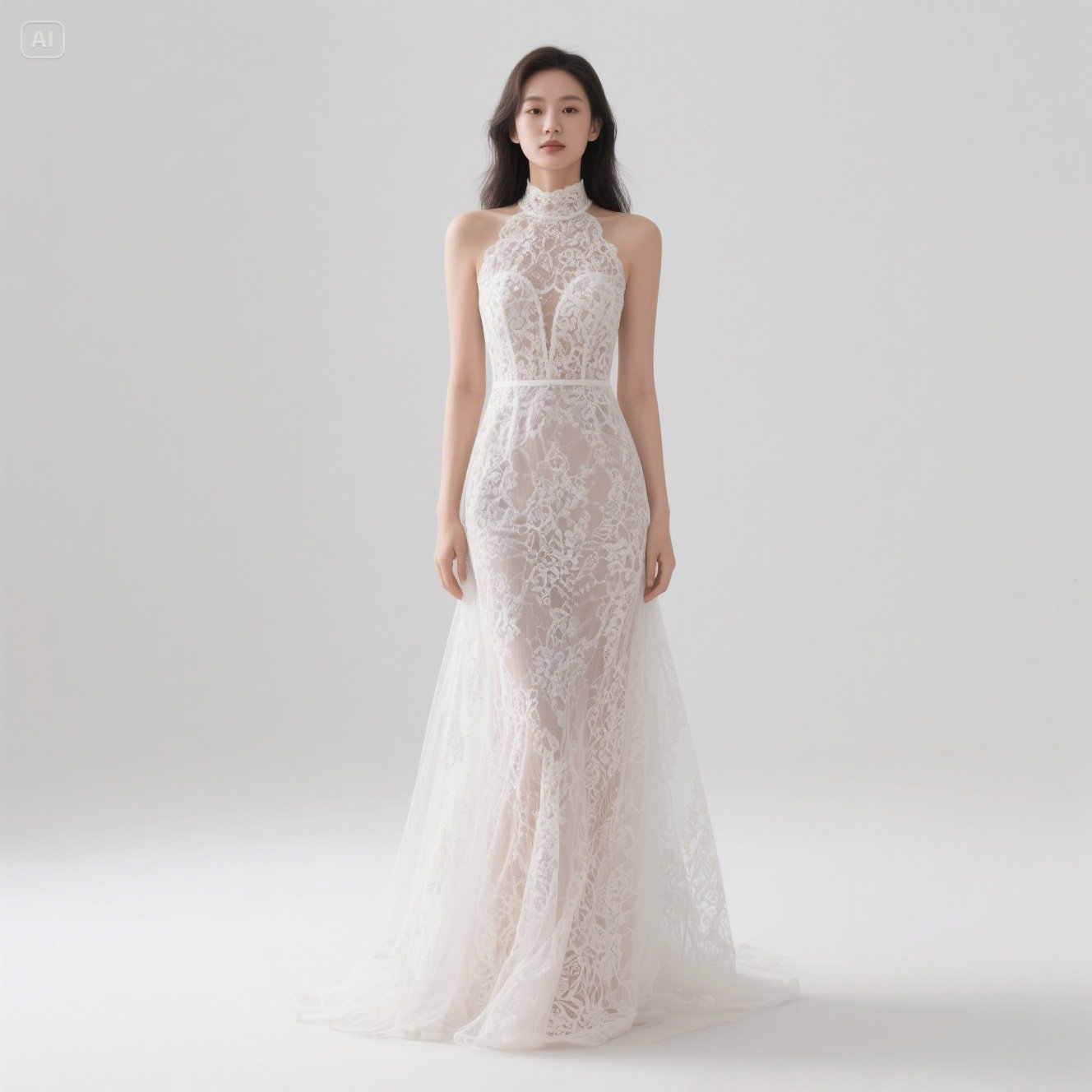 High-Neck Lace Gown