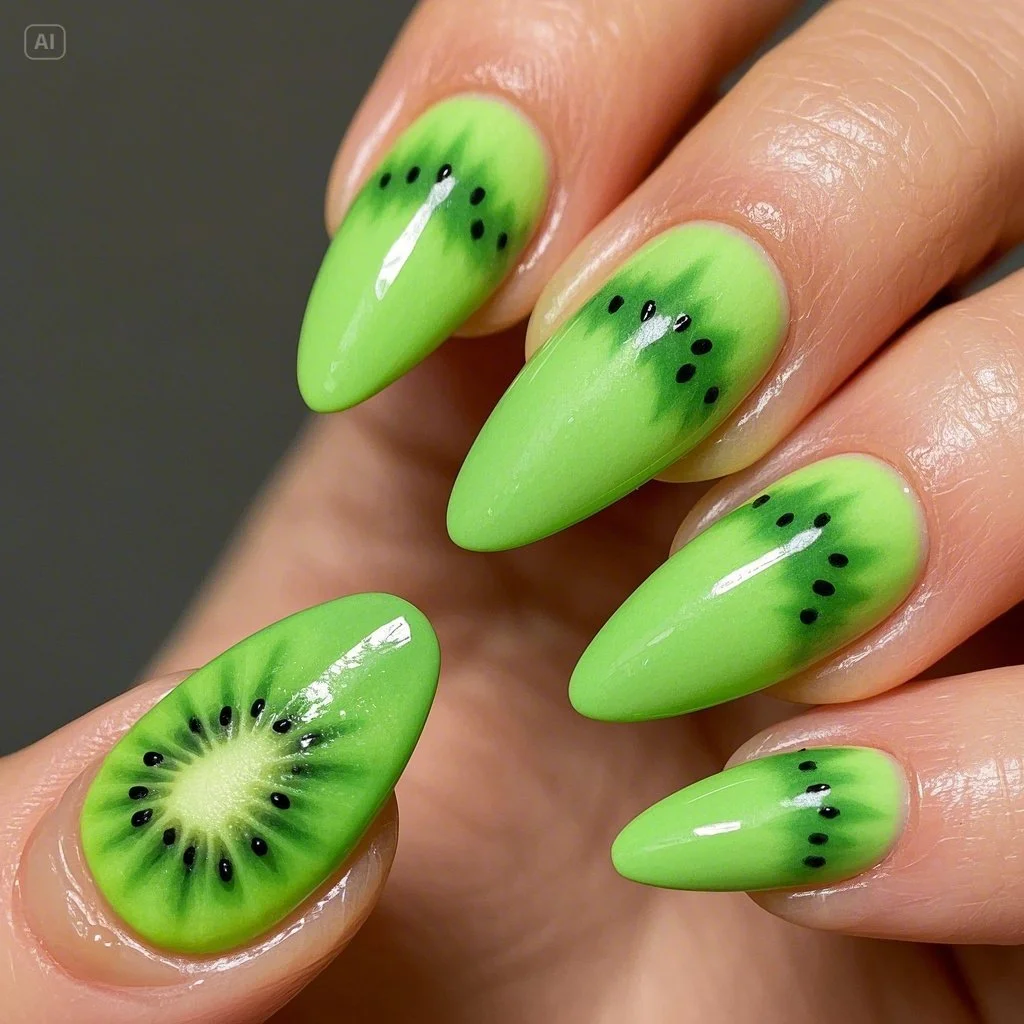Kiwi Half-Moon Style Nail Design