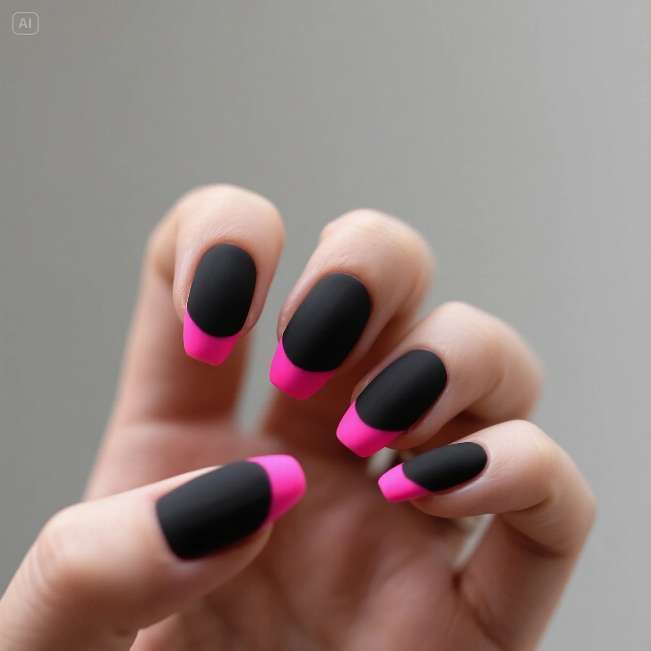 Matte Black Base with Pink Tips Nails