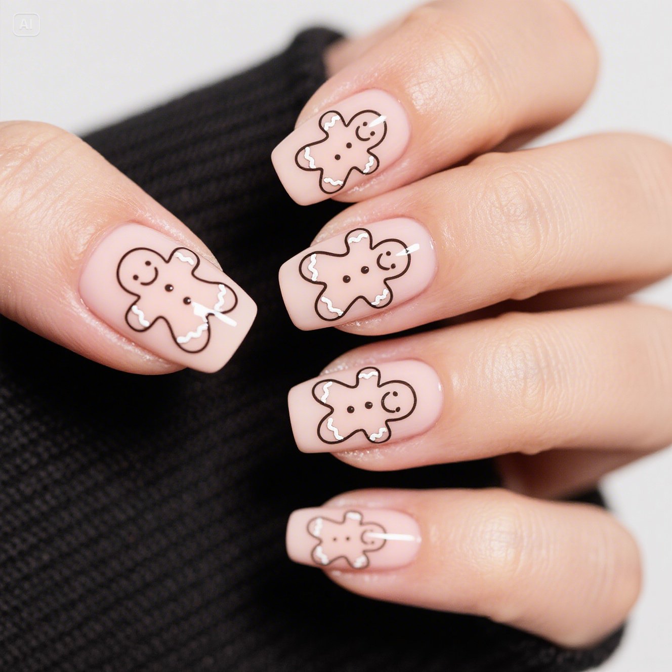 Minimalist Gingerbread Outline Nails
