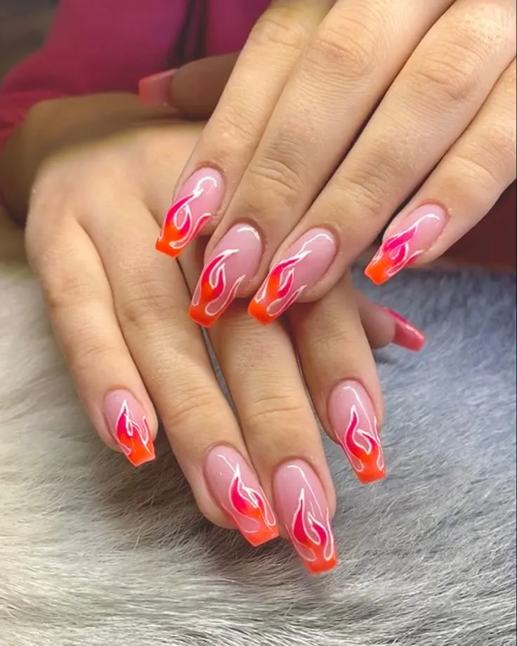 Minimalist Line Art Flames Nails