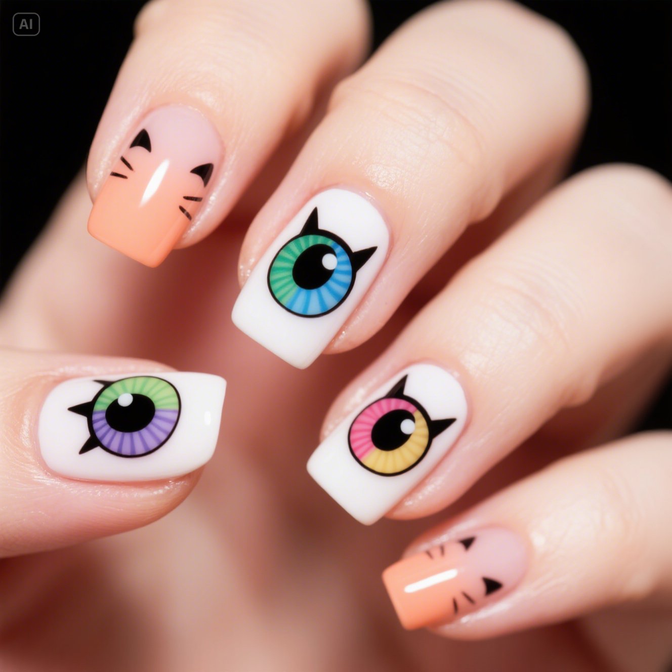 Multicolor Cat Eye Nails