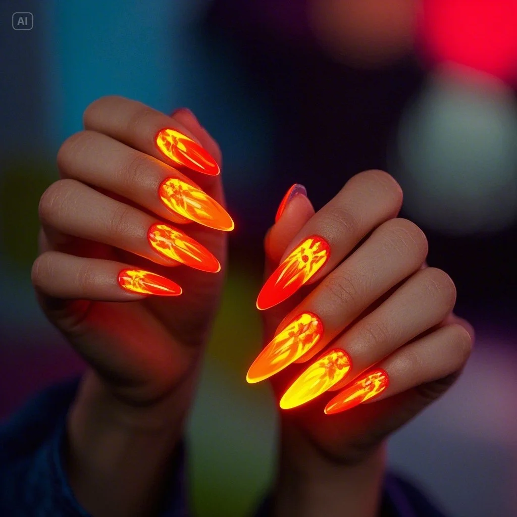 Neon Fire Nails