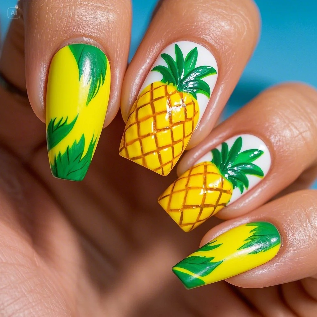 Pineapple Tropical Nail Design