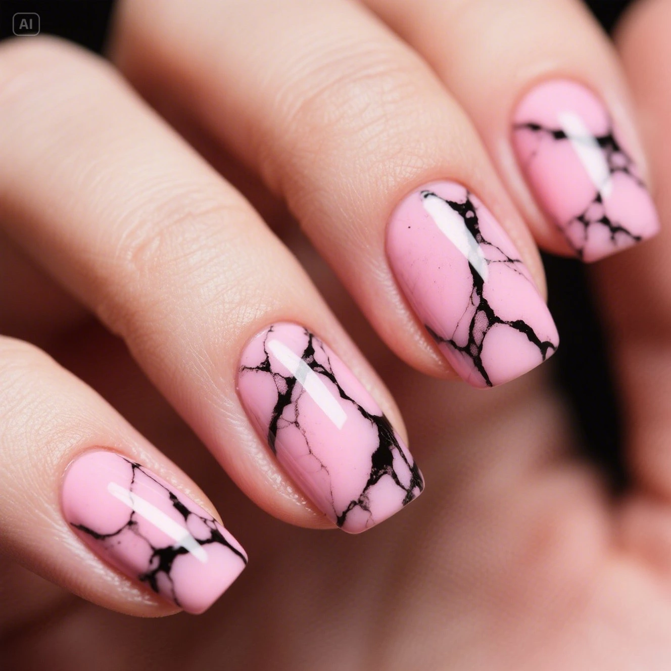 Pink Marble with Black Veins Nails