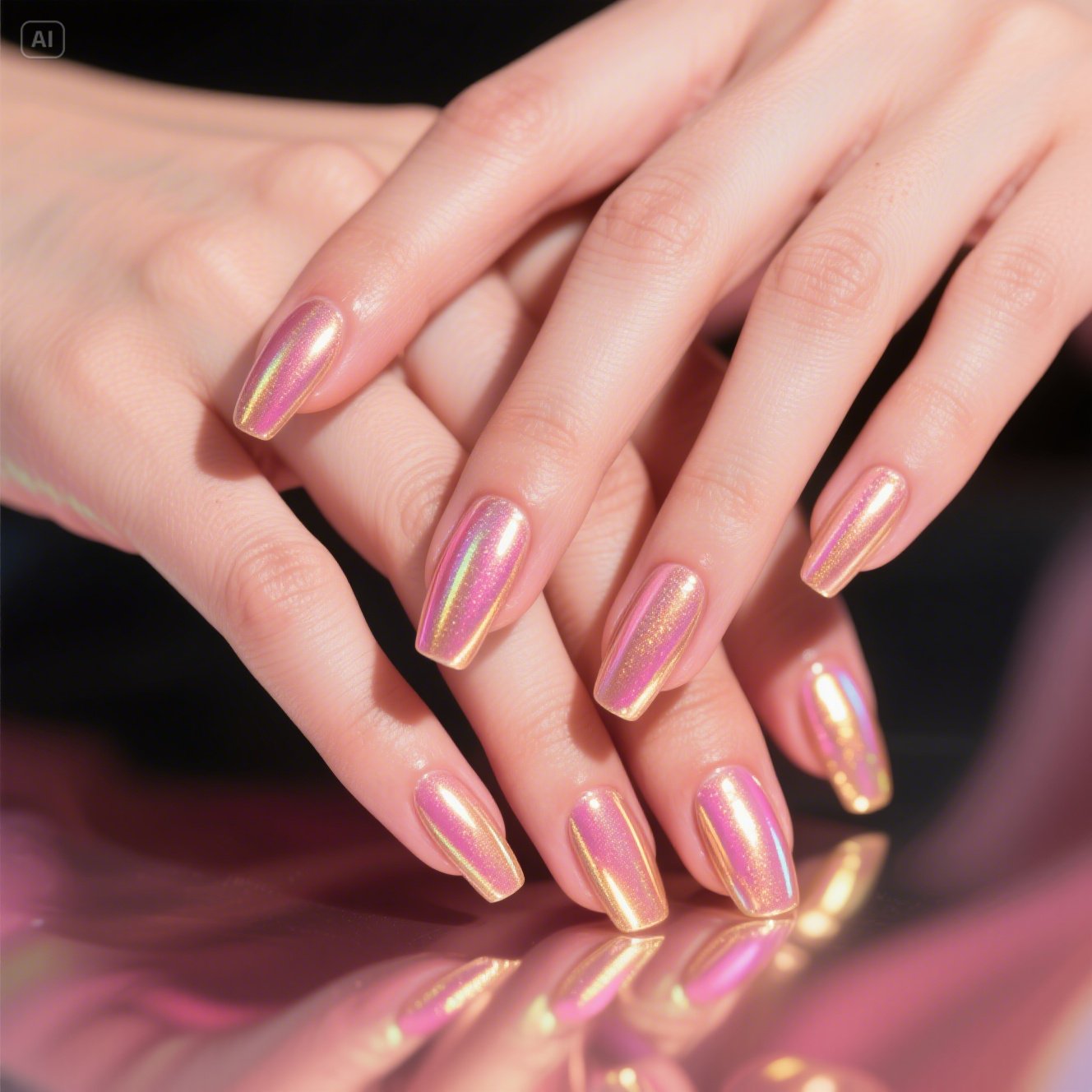 Rose Gold Holographic Nails