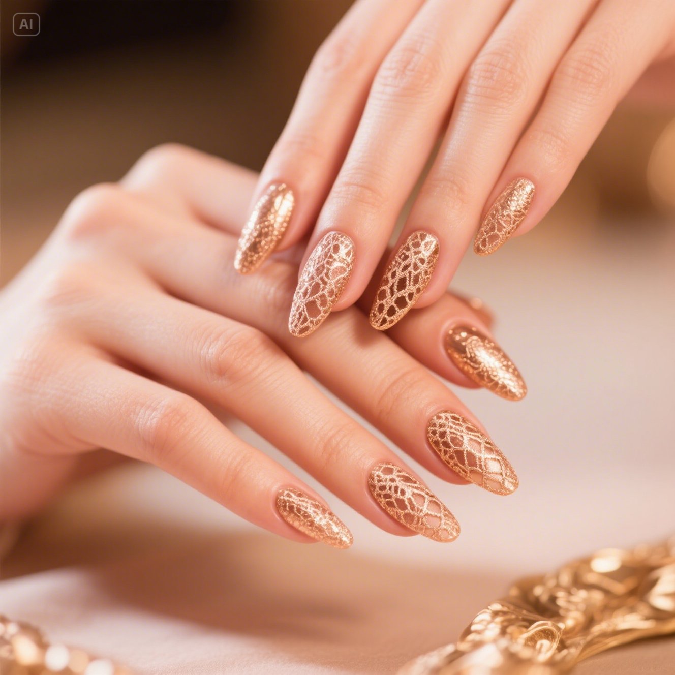 Rose Gold Lace Nails