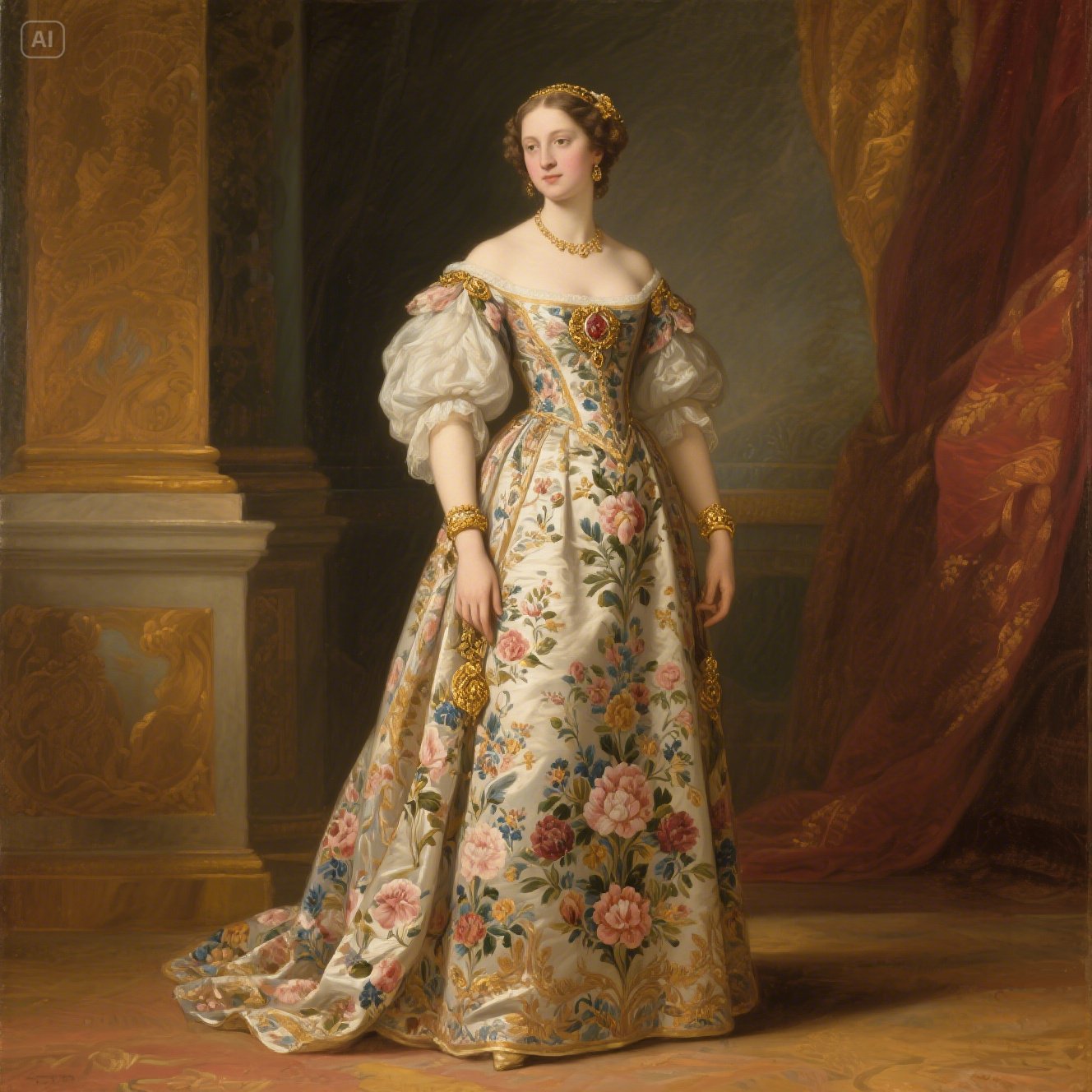 Royal Court Dress with Puffed Sleeves