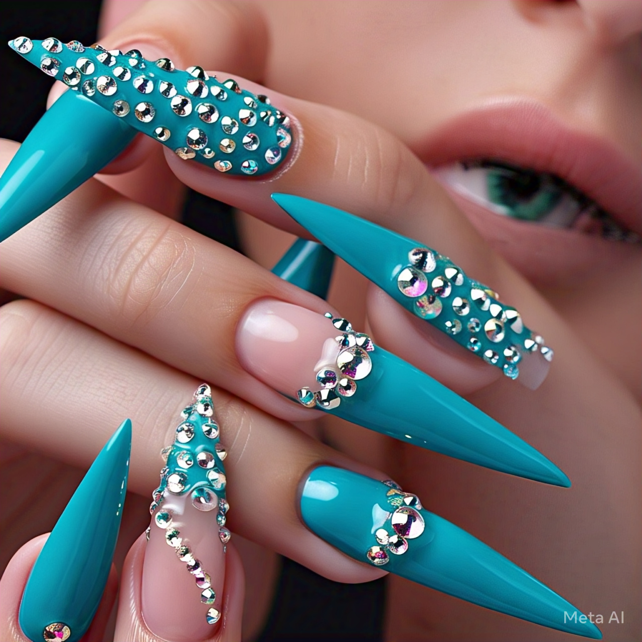 Teal Gloss with Rhinestones