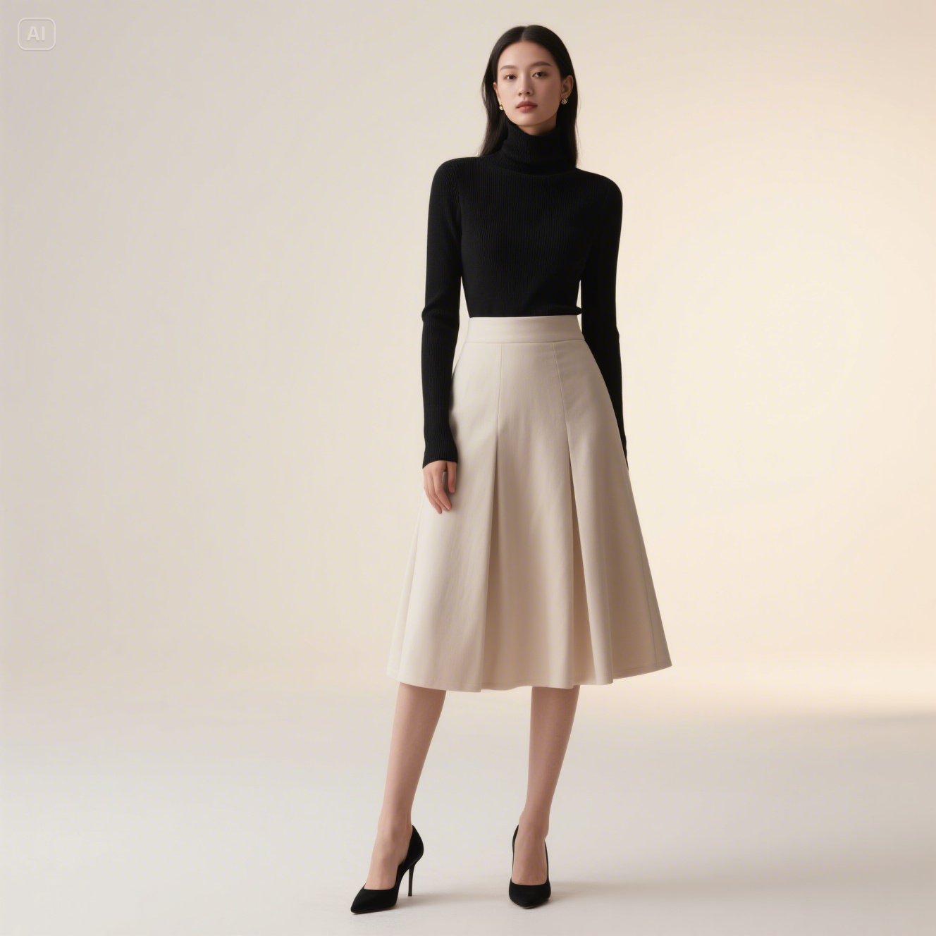 Turtleneck & A-Line Skirt