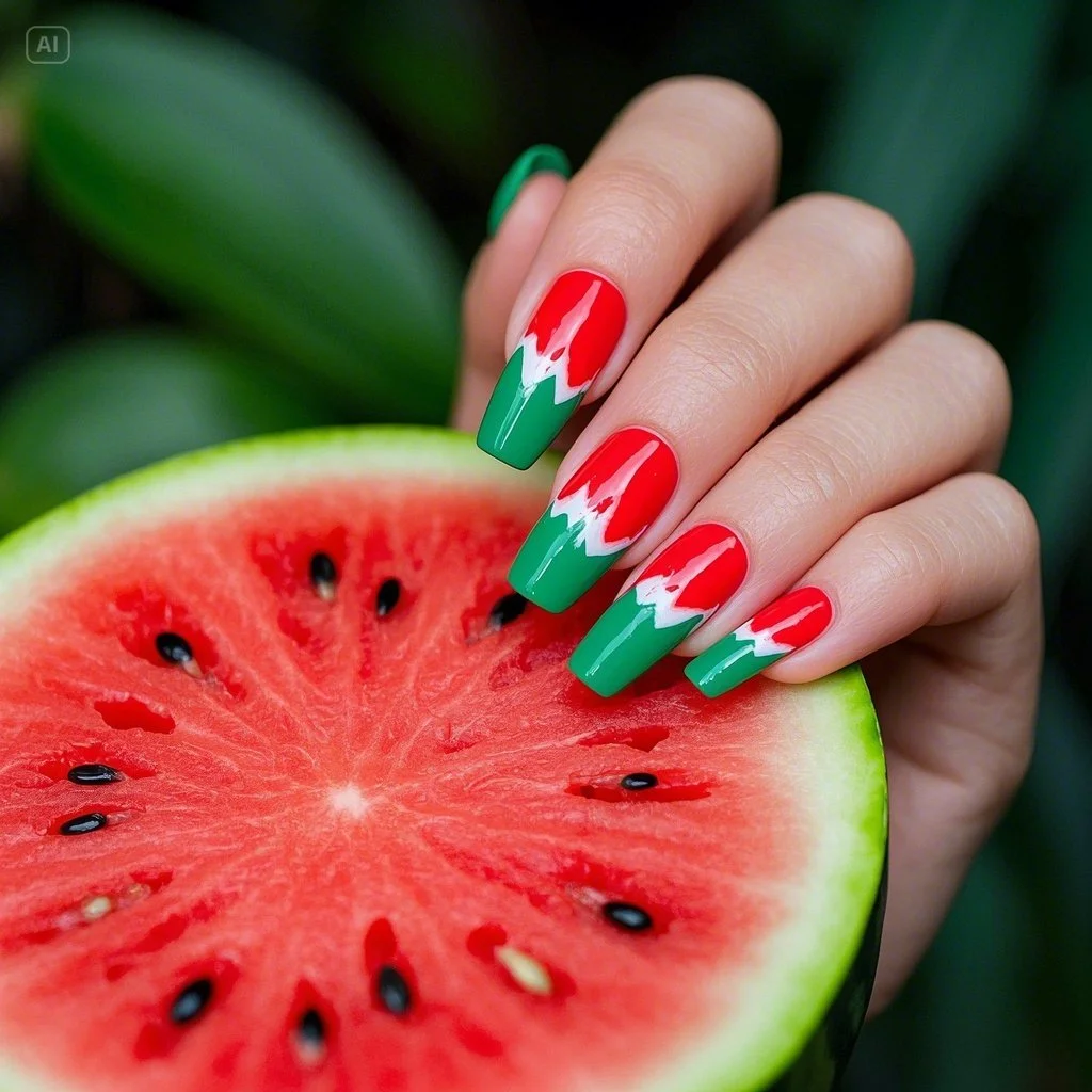 Watermelon Slice Accents Nail Design