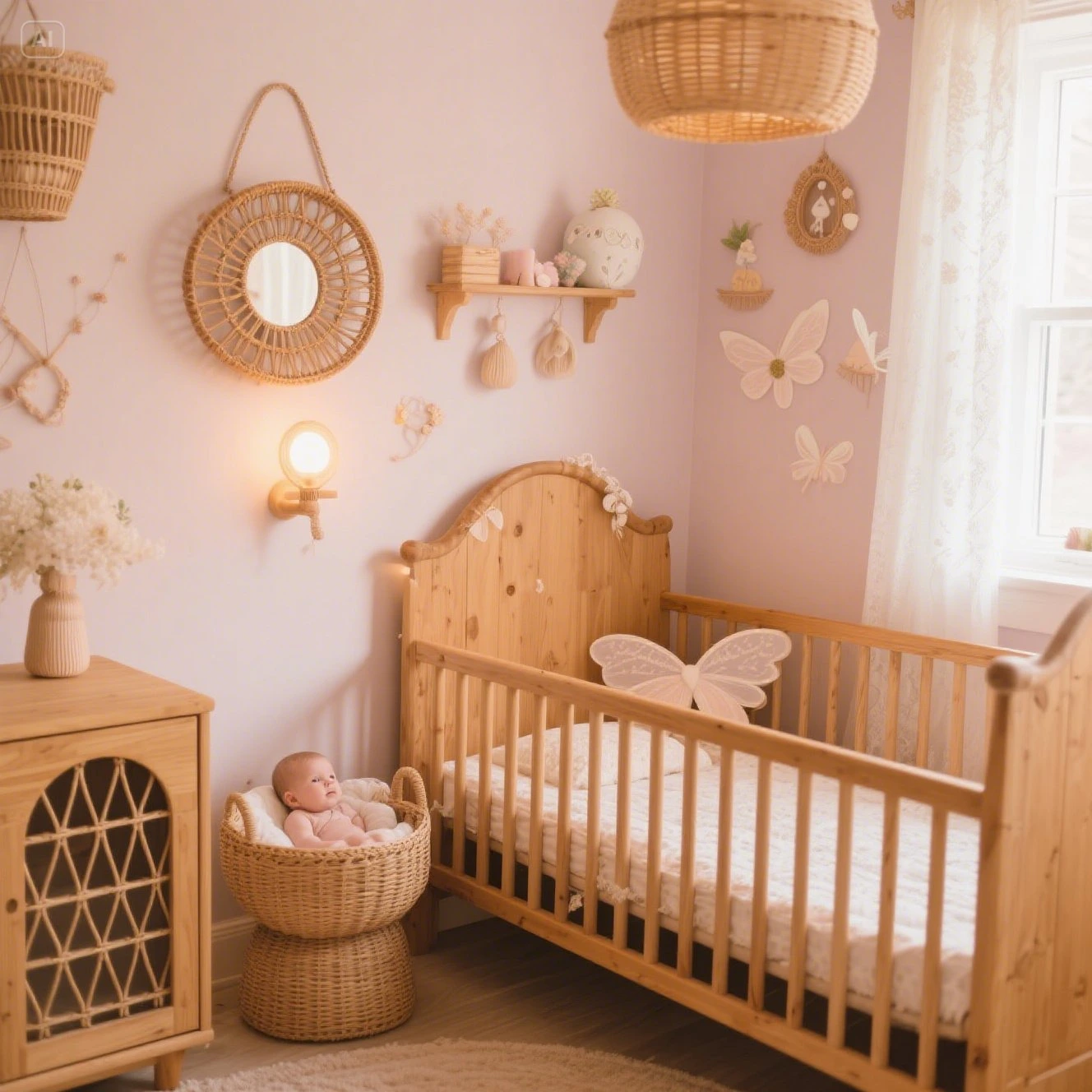 Wooden or Rattan Decor Fairycore Baby Room Ideas