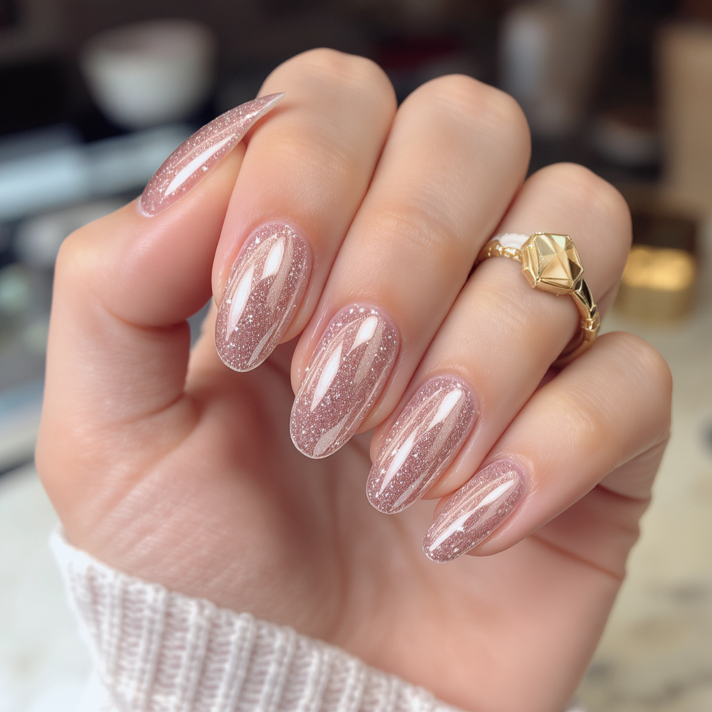 Elegant Rose Gold Nails For Extra Sparkle