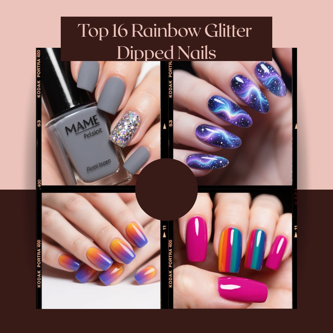 Rainbow Glitter Dipped Nails