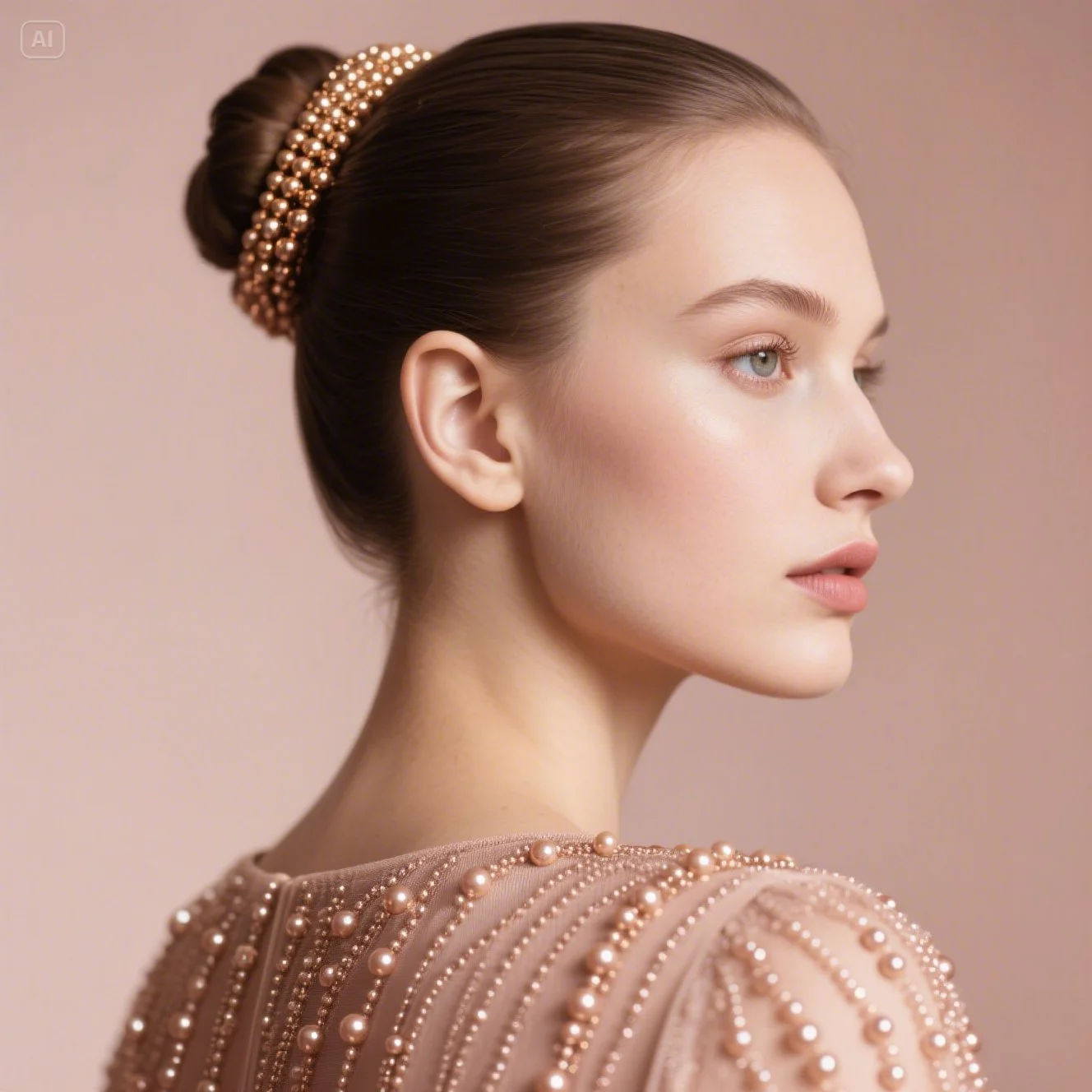  Rose Gold Beaded High Bun