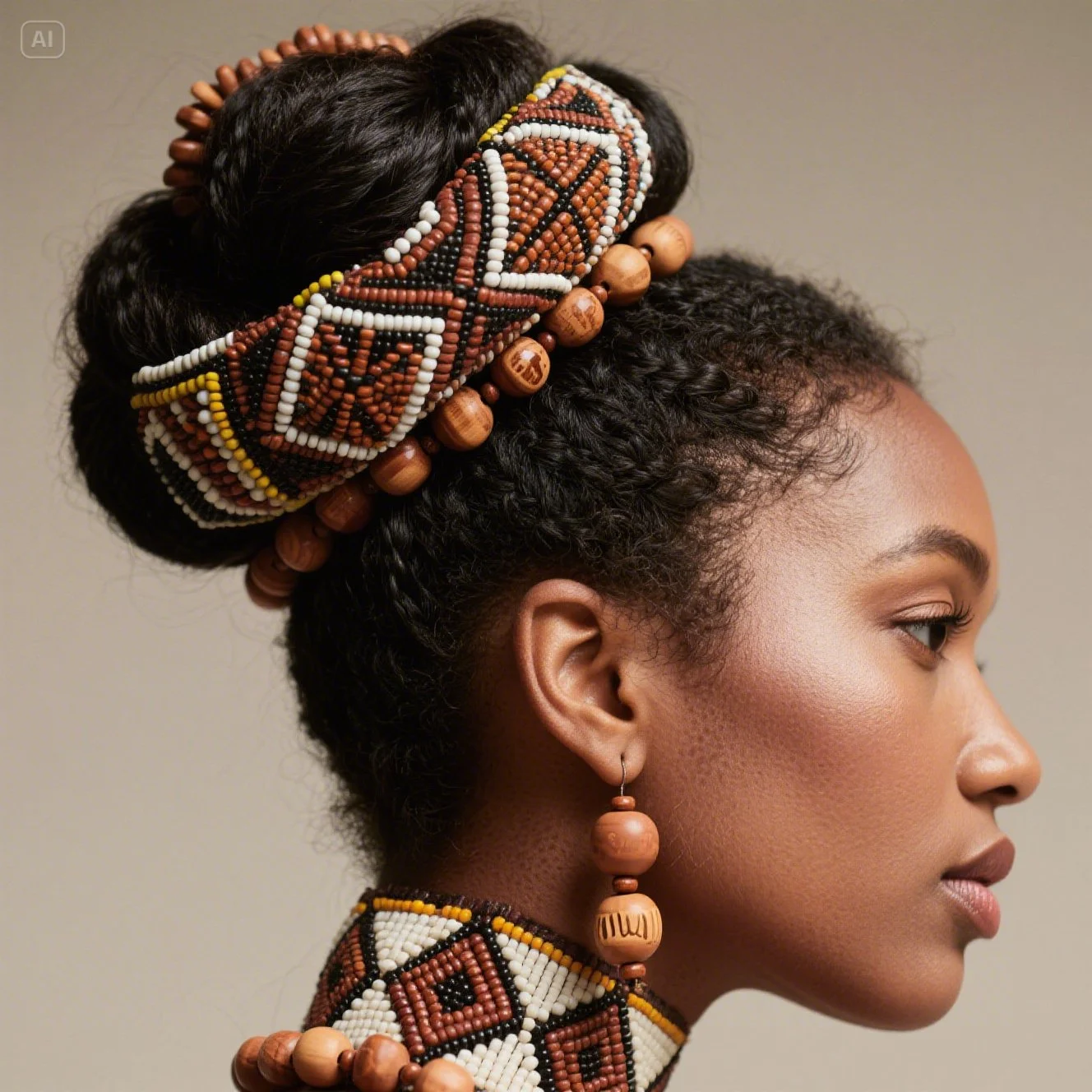 Tribal Beaded Bun with Geometric Patterns