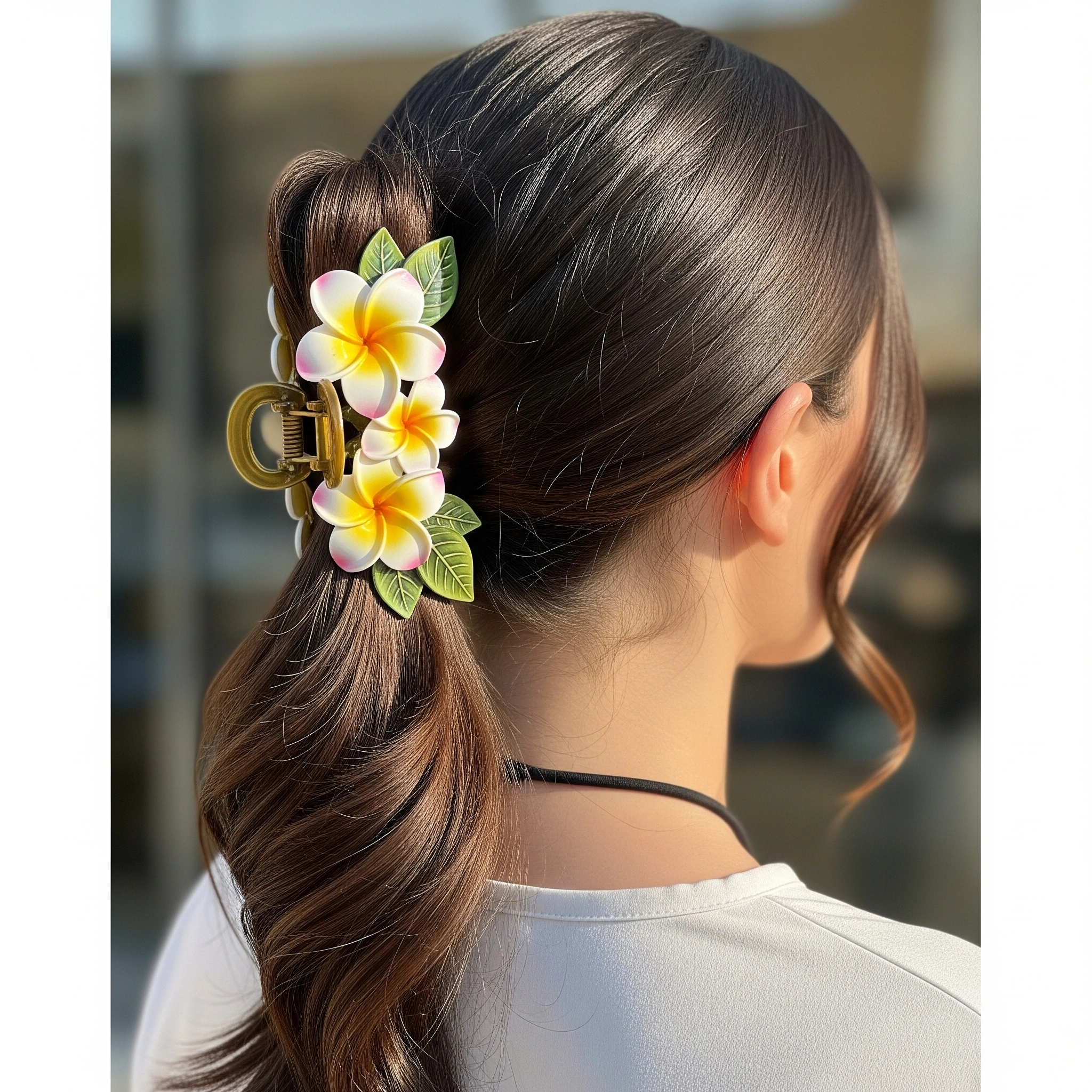 plumeria claw clip hairstyle