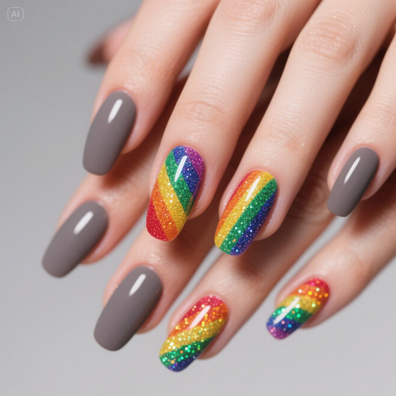 Rainbow Glitter Nails