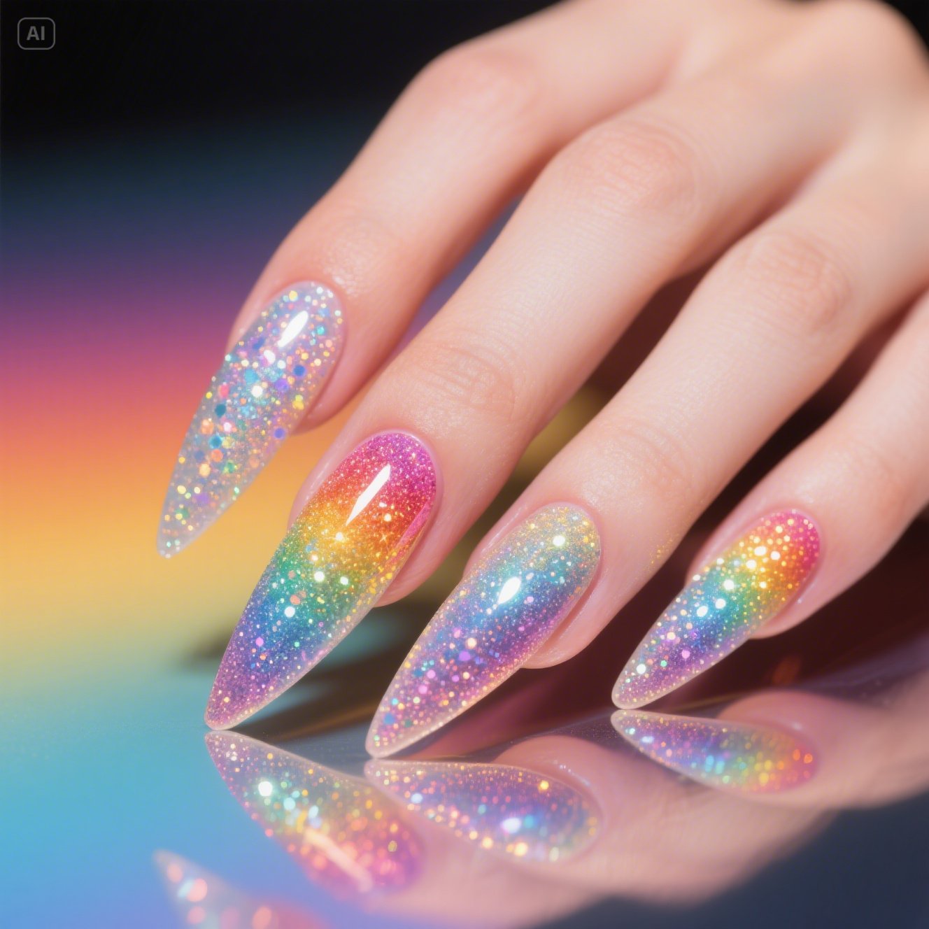 Rainbow Glitter Nails