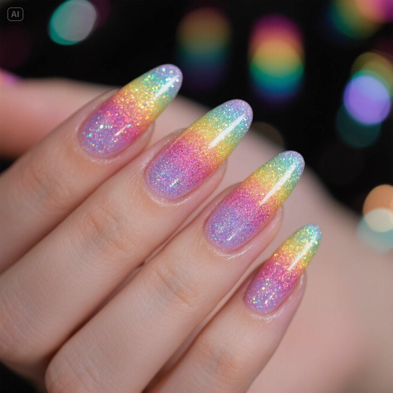 Rainbow Glitter Nails