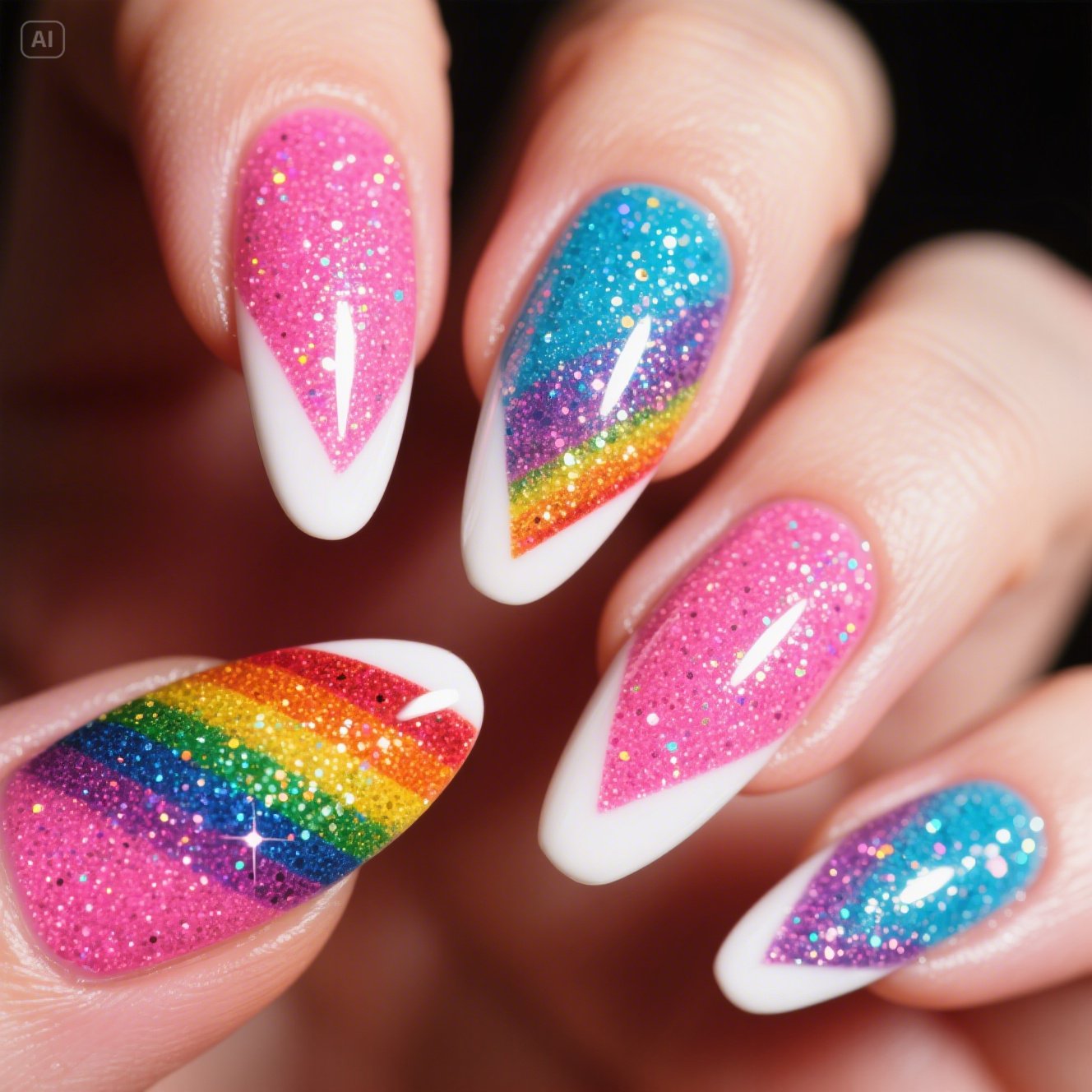 Rainbow Glitter Nails