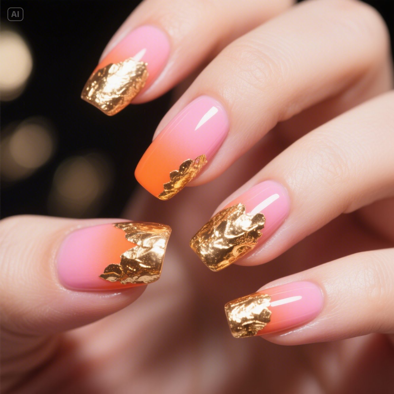 Ombre Pink and Orange Nails