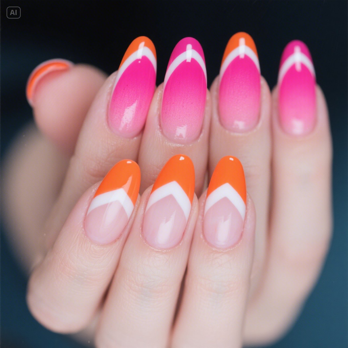 Ombre Pink and Orange Nails