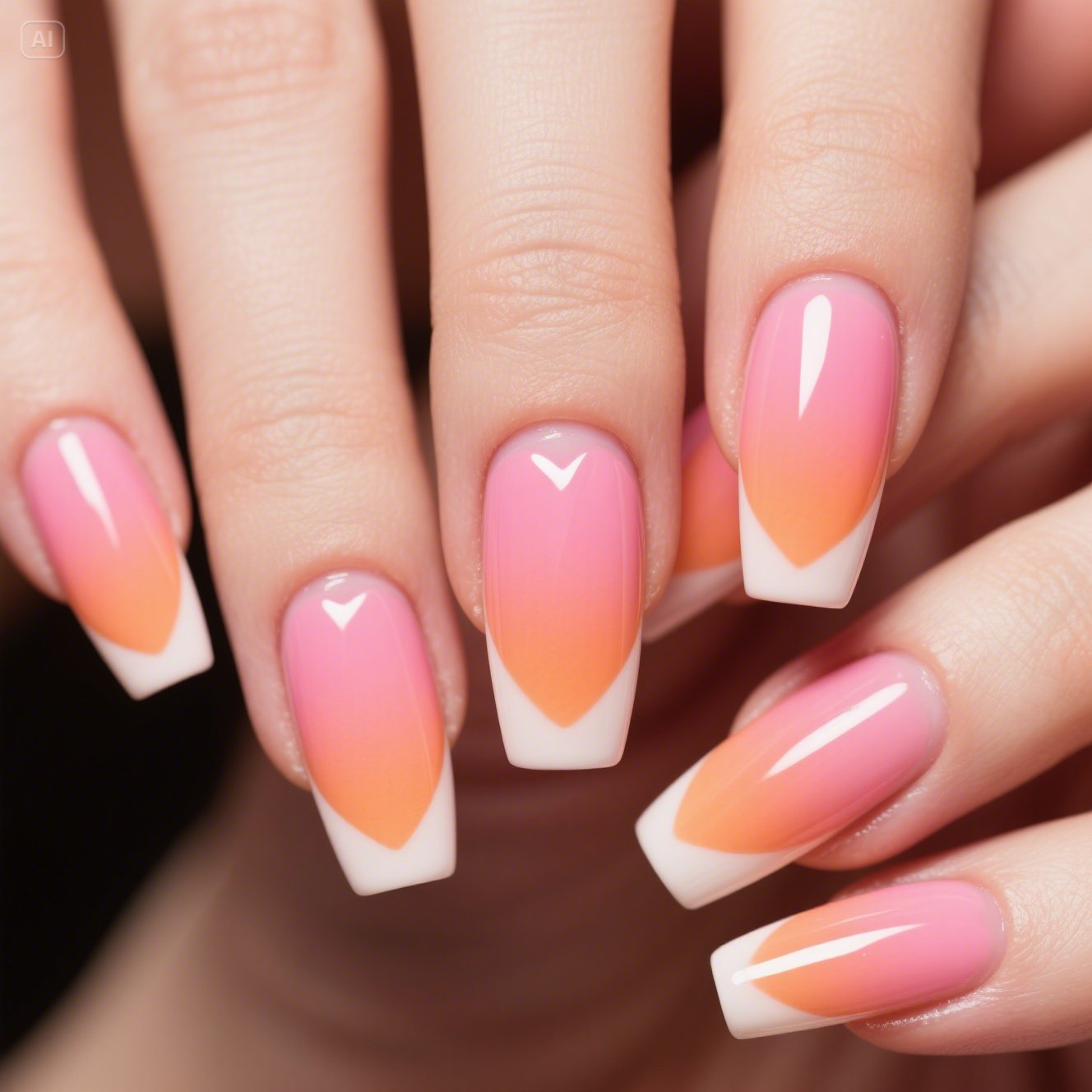 Ombre Pink and Orange Nails