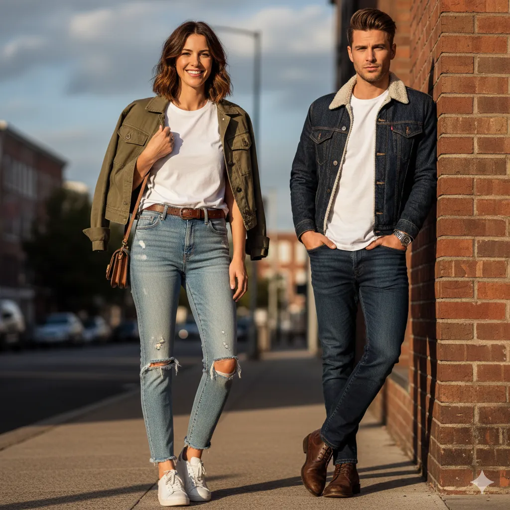 Classic White T-Shirt and Jeans