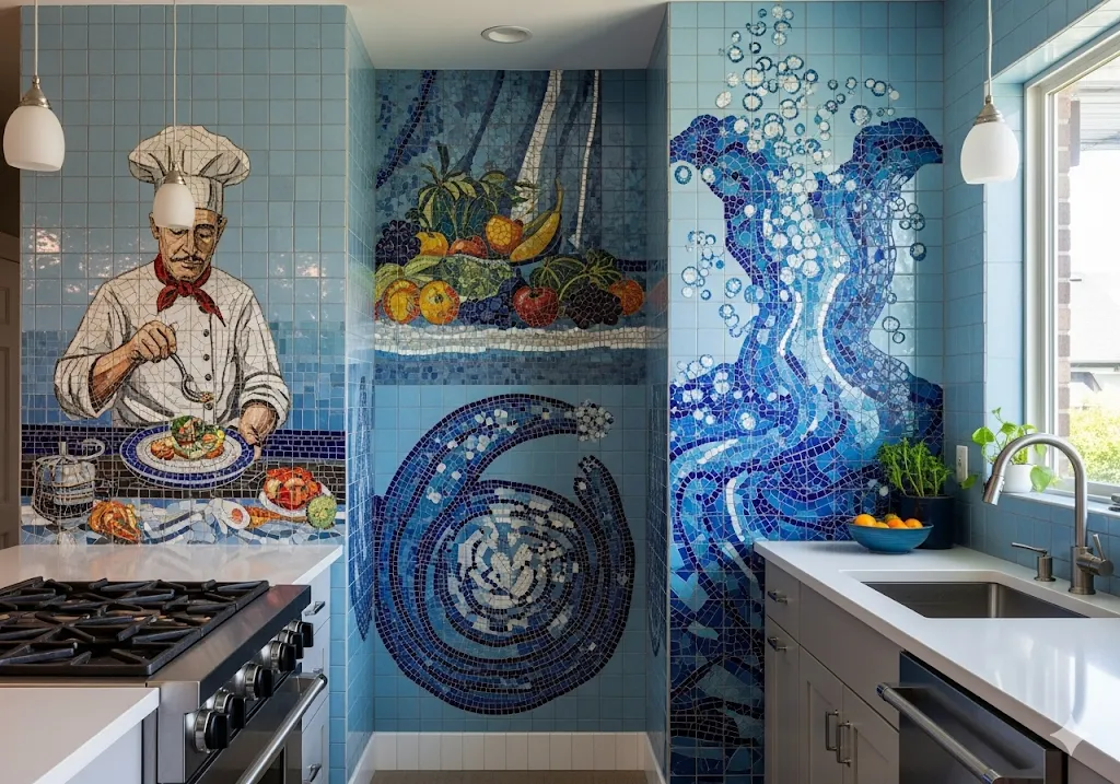 Artistic Blue Mosaic Murals