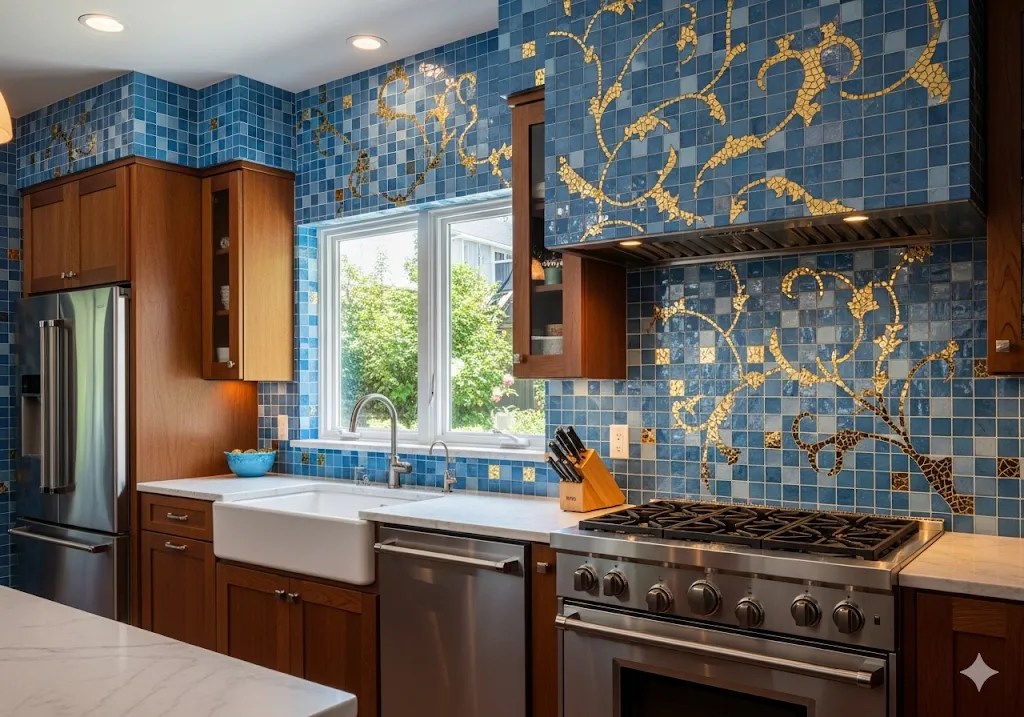 Blue Mosaic with Gold Accents