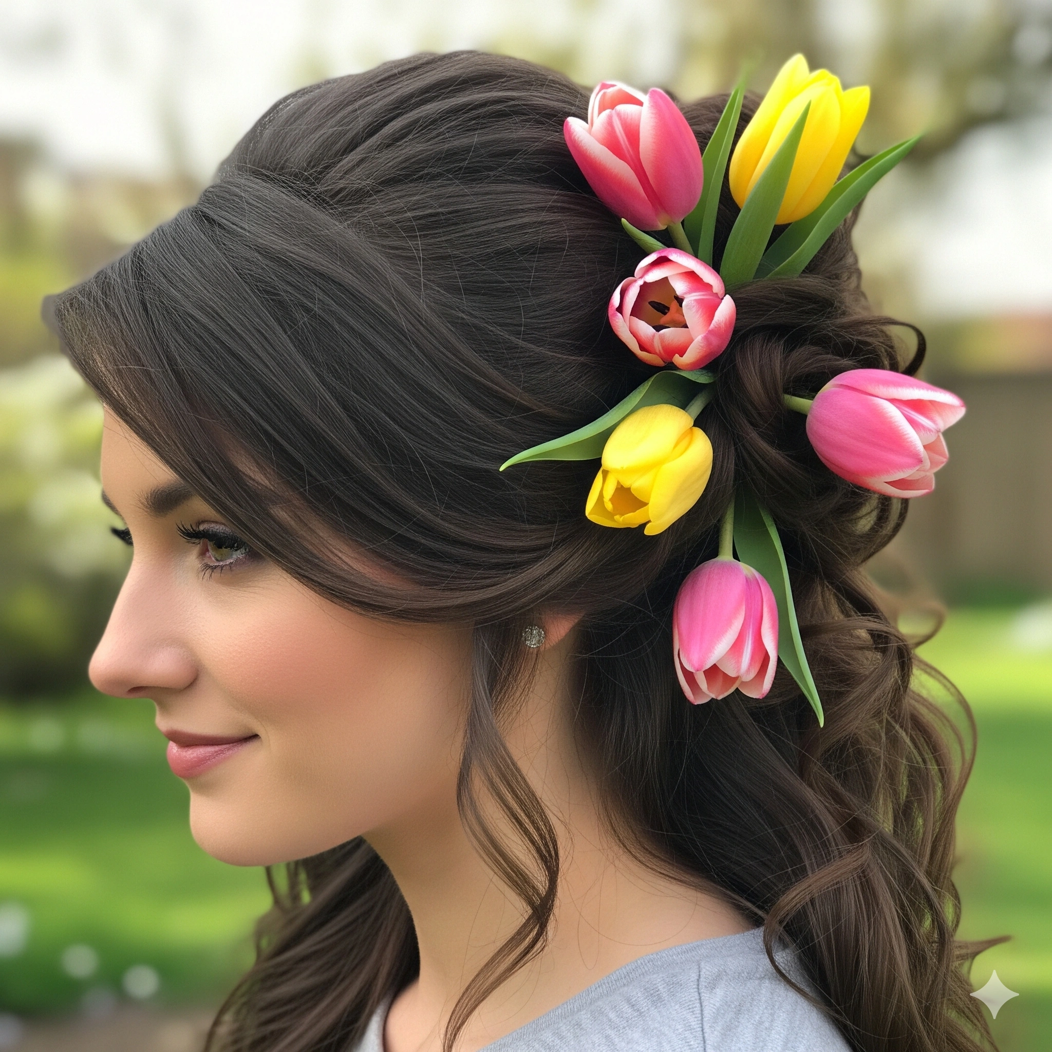 Side-Swept Hairstyles with Flowers