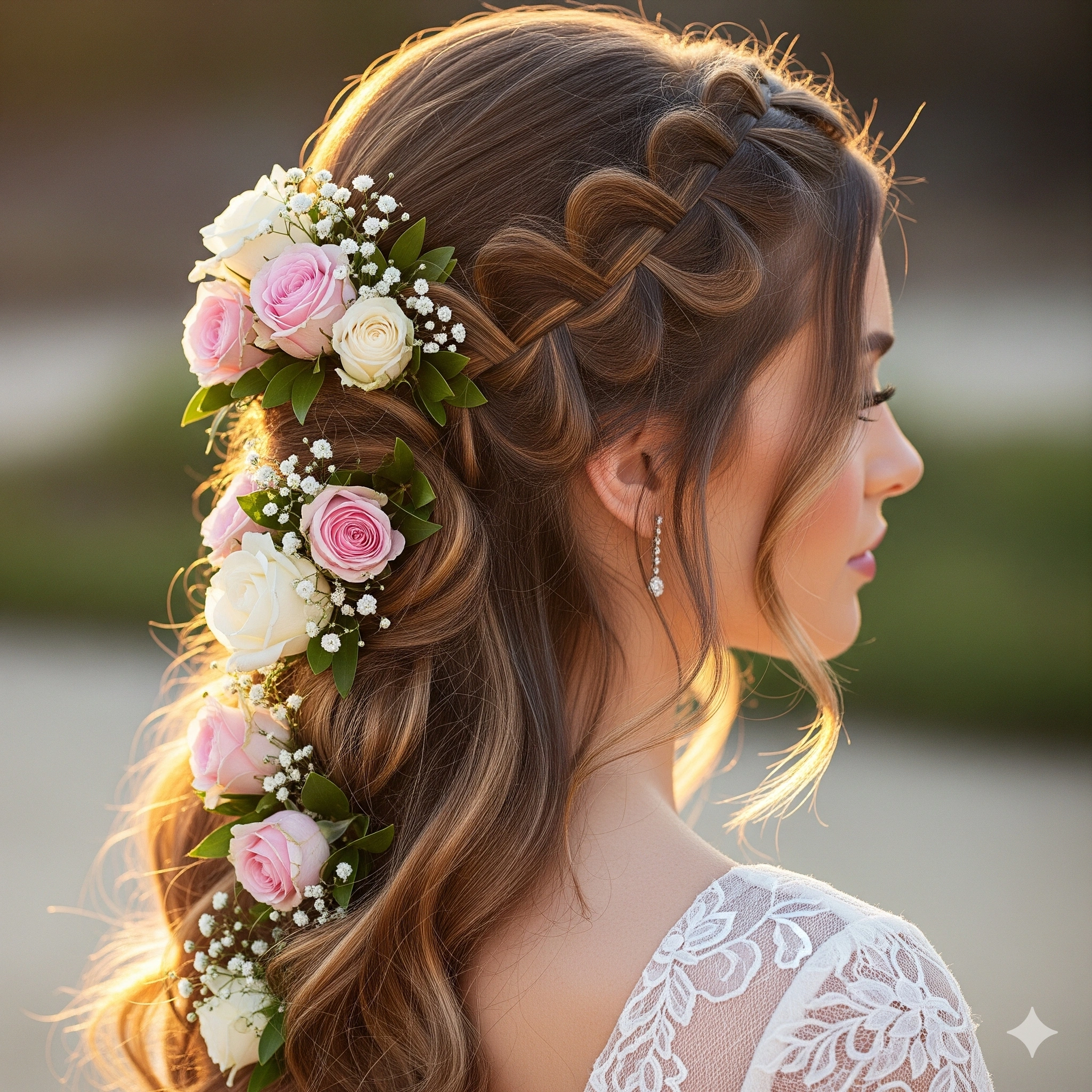 braid hairstyle with a flowers