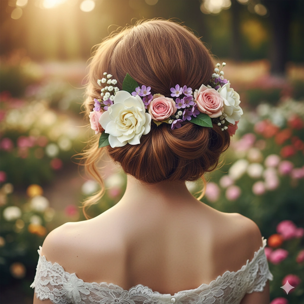 Colorful Floral Hairpin Updo